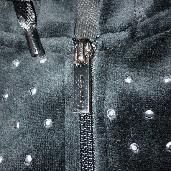 Calvin Klein Black Velour Full Zip Hooded Jacket With Silver Rhinestones - Picture 6 of 13